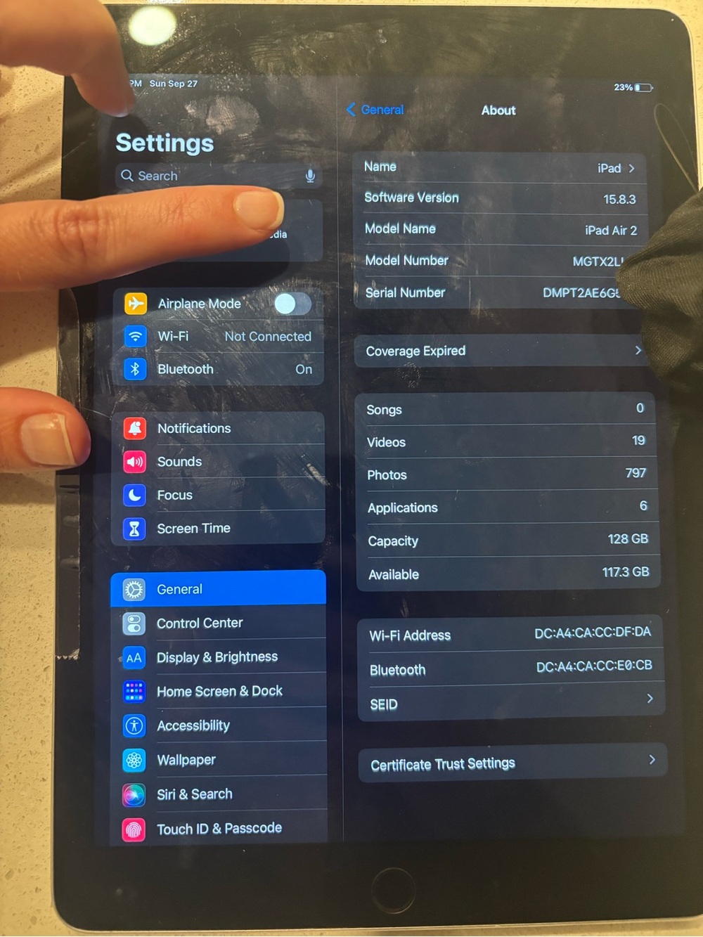 Apple iPad Air 2 - Space Gray Front with Black Bezel read full description